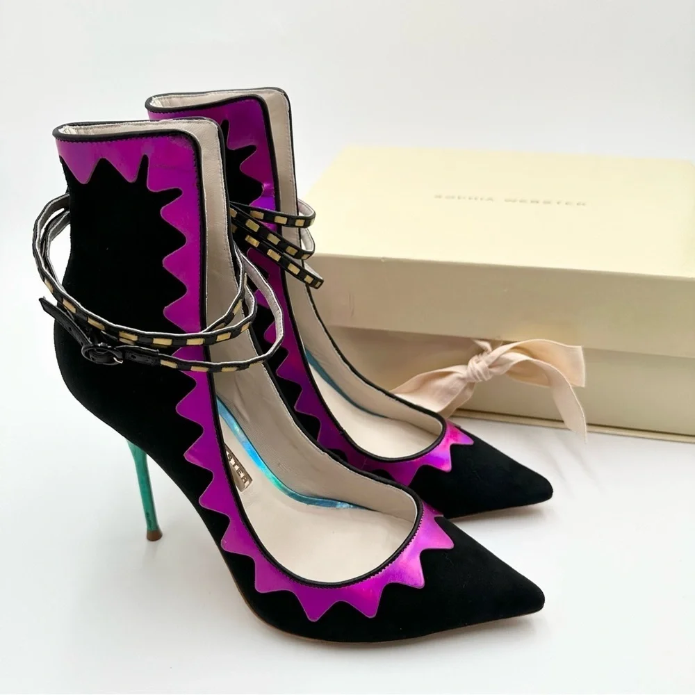 Sophia Webster Roka Iridescent Leather and Suede Pumps